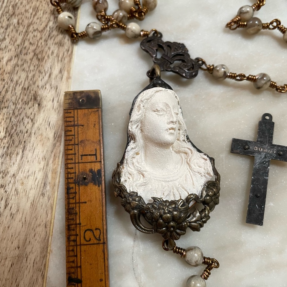 Virgin Mary rosary handmade antique inspired French Brocante